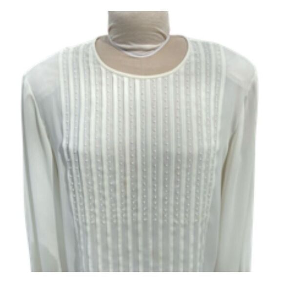 Liz Claiborne Front Pleated Back Button Ling Sleeve Off White Blouse Sz. 16 - Picture 9 of 13